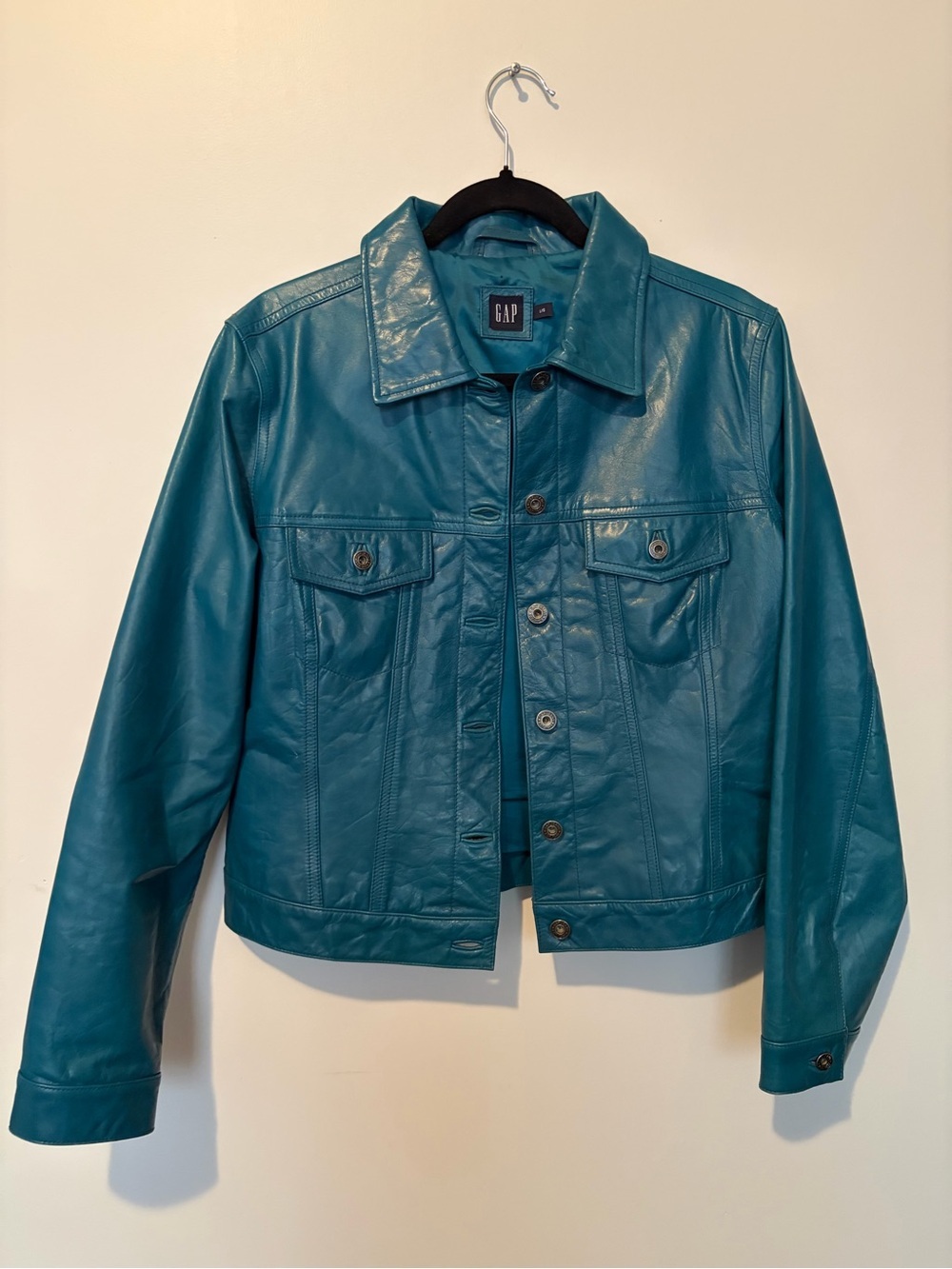 GAP Vintage Teal-Blue 100% Leather Button-Up Jacket - L